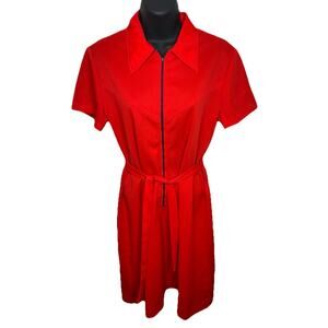 Vintage Retro Cos Cob Womens Black Red Short Sleeve Zipper Dress Size M